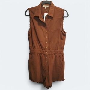 NEW ee:some Boutique Brown Shorts Romper Raw hems Button front Cotton Size S